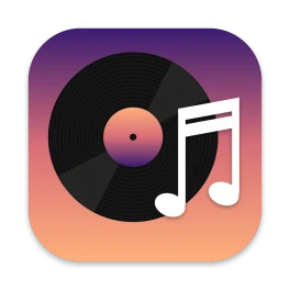Music Library app icon: a vinyl record and a music note on a sunset gradient